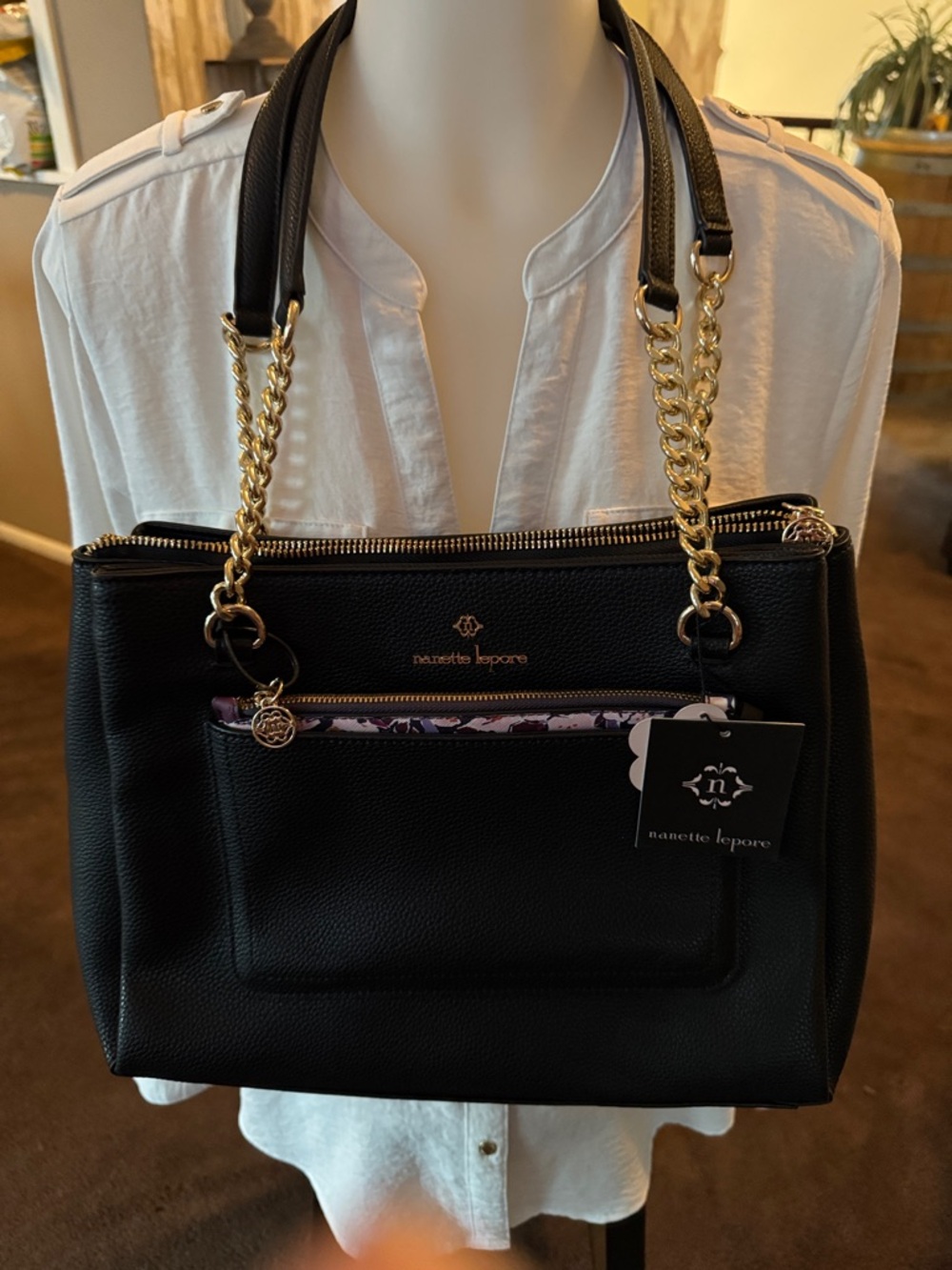 Nanette Lepore Black Chain-Handle Tote Bag